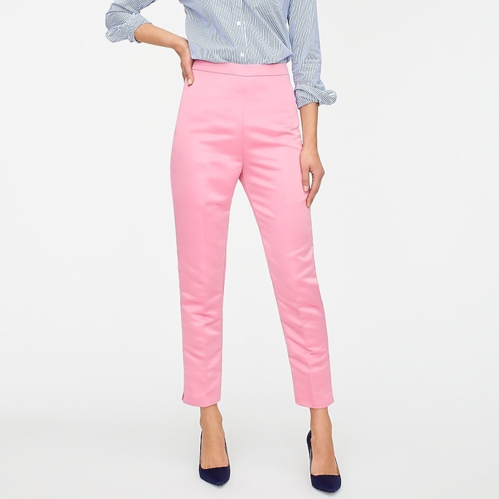 J. Crew Tall High Rise Pink Satin Cigarette pants